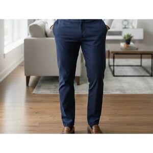 Men's Slim Fit Stretch Blue Flat Front Tapered Leg Casual Pants 34x32